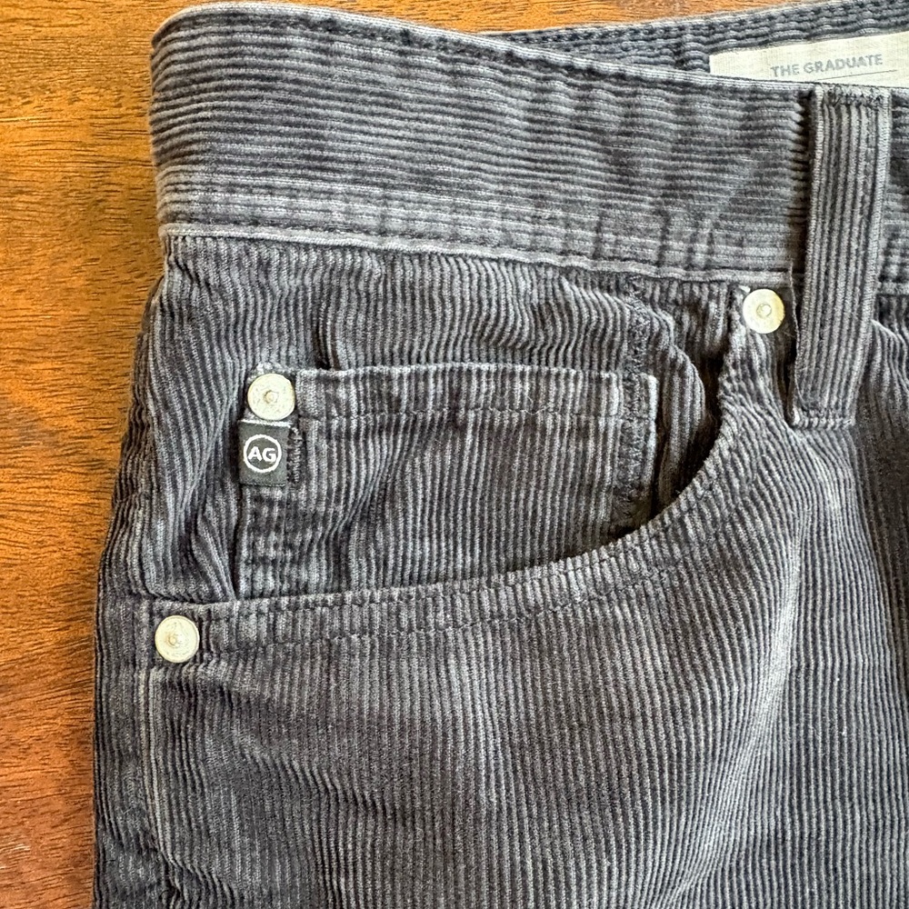 AG Adriano Goldschmied Corduroy Pants Mens 33”W The Graduate Tailored Leg Black - Picture 9 of 16
